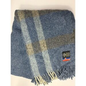 Samband Landau Wool Throw Blanket Plaid Blue Grey Made in Iceland OS